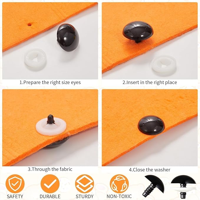 Vanblue Upgraded Safety Eyes for Crocheting 35mm 20pcs Scratch-Resistant Black Crochet Eyes with Eco-Friendly Washer Snap on Easily and Securely Strong Amigurumi Eyes Smooth Edges for Stuffed Animals