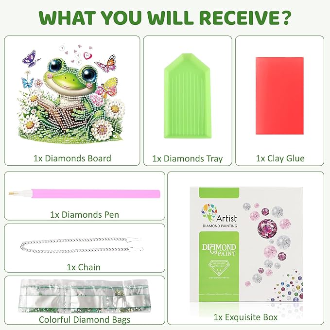 MEIYUDA Frog Diamond Art Hanging Kits for Adult, Cute Frog Diamond Painting Hanging Kits Ornaments, DIY Special Shaped Rhinestone Window Pendants kit for Home Garden Wall Decor Gift