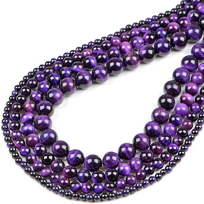 bymitel 210pcs crystal beads stone gemstone round energy healing loose beads with stretch cord for jewelry making bracelets anklets (purple tiger's eye, 6mm 210pcs)