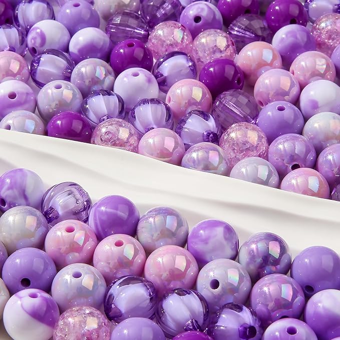 16mm Acrylic Bead 100pcs Purple Focal Spacer Bead Chunk Bubblegum Beads for DIY Crafting Necklace Bracelet Jewelry Making Keychain (Purple)