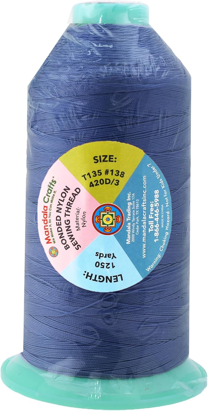 Mandala Crafts Size 138 420D T135 Bonded Nylon Thread - Airforce Blue 1250 YDs Tex 135 Heavy Duty Sewing Threads for Leather, Jeans, Weaving, Outdoor Marine Upholstery