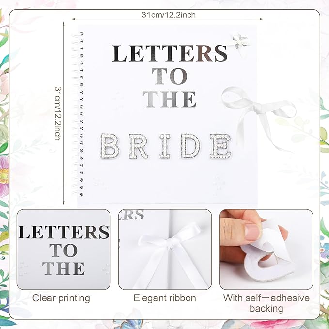 12 x 12 Inch Letters to The Bride Scrapbook Wedding Scrap Book Letters To The Bride Book Bridal DIY Blank Paper Scrapbook Photo Album with Pearl Stickers, Metallic Letters, Bows(White)