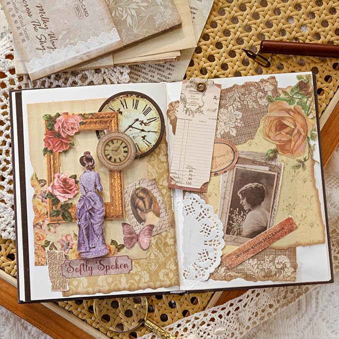 180 Sheets Vintage Scrapbook Paper, Journaling Scrapbooking Supplies, Antique Aged Looking Background Paper for Junk Journals Card Making Mixed Media Decoupage Craft Arts Deco
