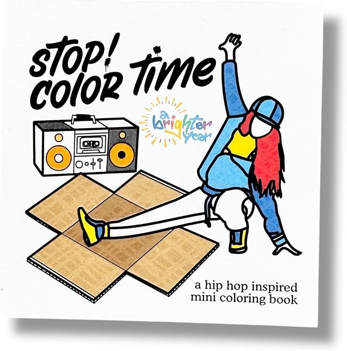 A Brighter Year The Original Adult Mini Coloring Book - Hip Hop Edition - 3” x 3” Pocket Size, 50 Pages, Lay Flat Binding, Thick Paper, No Bleeding - Stress & Anxiety Relief - Gift