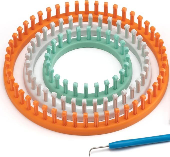 Authentic Knitting Board Chunky Round Loom Set – 3 Large Gauge Circular Knitting Looms for Cowls, Hats & Scarves – Premium Durable Plastic with Grooved Pegs – Beginner to Advanced Loom Knitting Kit
