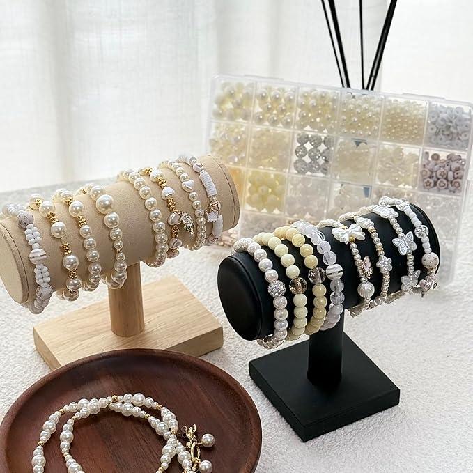 1900PCS Pearl Beads for Bracelets, Beige Acrylic Round Beads for Jewelry Making Gold Spacer Bead Pumpkin Heart Flower Bow Buterfly Bead Flower Charms for DIY Crafts