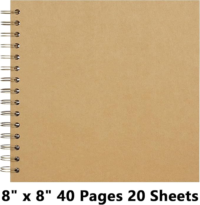 8X8 Inch DIY Scrapbook Photo Album, Kraft Blank Paper Scrap Book 40 Pages Memory Book for Wedding Family, Kraft Color