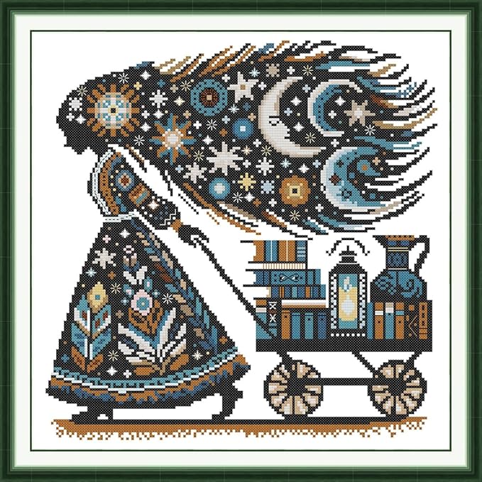 Funcrostitch Counted Cross Stitch Kits for Beginners,14ct Unprinted Pattern Embroidery Kit Dmc Cotton Threads Needleworks for Adults-Knowledge is Power 14.2"×14.2"