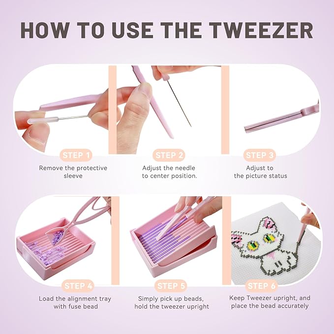 2.6mm Fuse Bead Single Needle Tweezer & Aligner Tray Kit, Efficient Iron Bead Sorting Tools with Effortless Beads Recovery for Experienced Enthusiasts(Purple)
