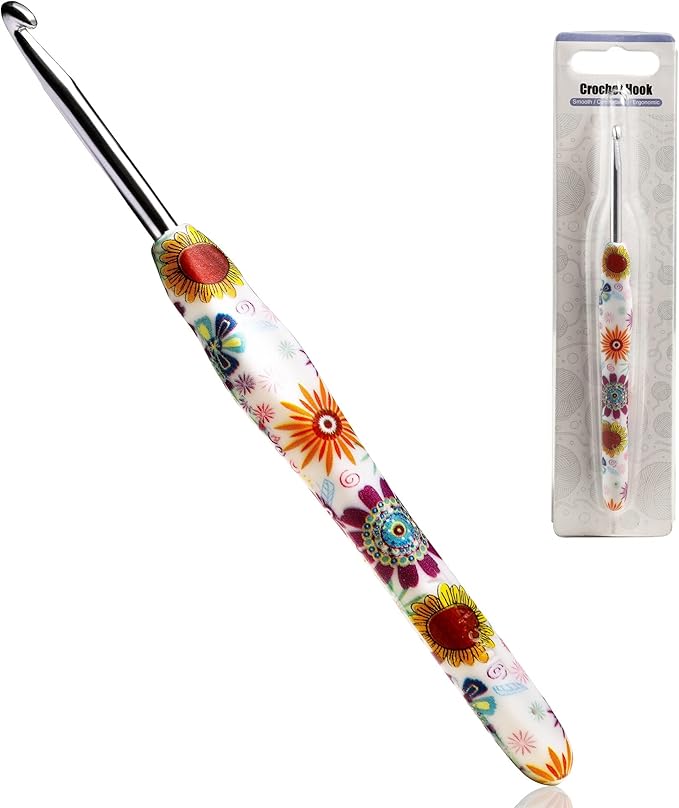 4.5mm Crochet Hook, Ergonomic Handle for Arthritic Hands, Soft Rubber Grip Extra Long  Knitting Needles for Beginners and Knitting Crocheting Yarn (4.5mm)