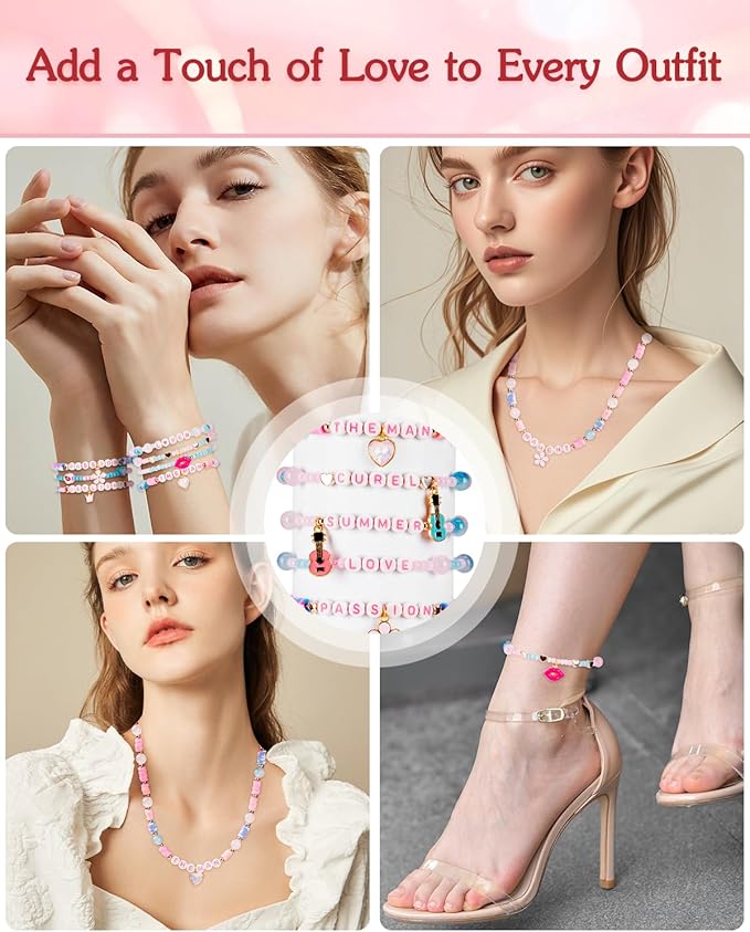 Goldwise Lover Themed Friendship Bracelet Kit for Fans, 2 Boxes Valentine’s Day Bracelet Making Kit with Clay, Glass, Seed Beads and Heart Charms, Inspired by 2019's Iconic Album, Birthdays Gifts