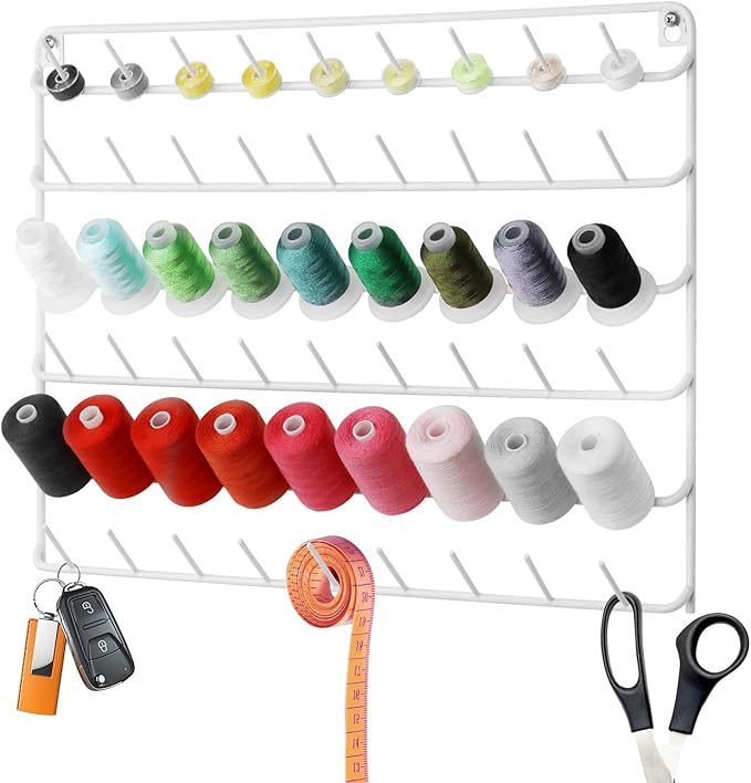 YBING Thread Holder Wall 54-spool Sewing Thread Rack Wall Mount Embroidery Thread Holder Organizer Spool Holder Wall Hanging Tools for Quilting White Metal