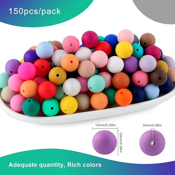 150Pcs 12mm Silicone Beads for Keychain Making and Bracelet Making,30 Colors Round Silicone Beads for Pens（Multicolor）