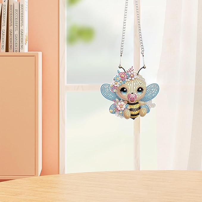 AiYuanzsh Cute Bee Diamond Painting Hanging Pendant Kit, 5D DIY Acrylic Special Shaped Rhinestones Diamond Art Hanging Ornament, Window Wall Home Decor Gift for Adults