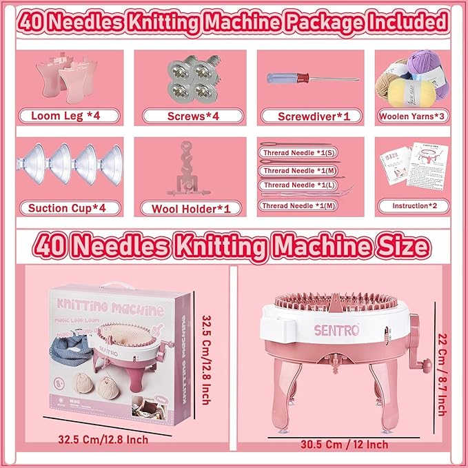 Sentro Knitting Machine, Sentro 40 Needles Knitting Machine Automatic Circular Weaving Spinning Knitting Loom Machine Kit for Adults and Beginners for Scarf/Hats/Sweater/Kintting Toys