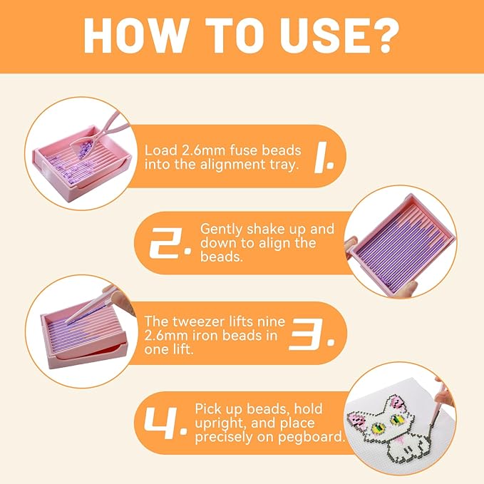 2.6mm Fuse Bead Single Needle Tweezer & Aligner Tray Kit, Efficient Iron Bead Sorting Tools with Effortless Beads Recovery, Birthday Easter Gifts for Women
