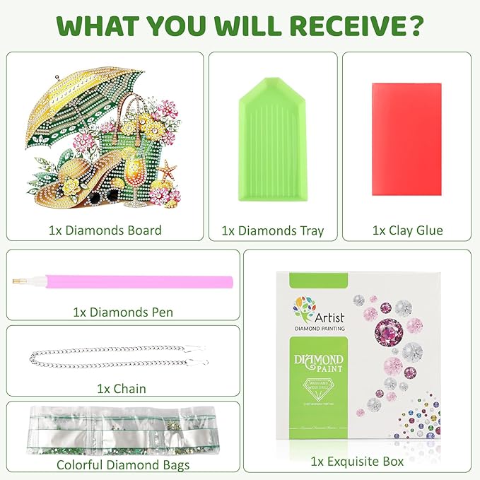 MEIYUDA Summer Diamond Art Hanging Kits for Adult, Beach Bag Diamond Painting Hanging Kits Ornaments, DIY Special Shaped Rhinestone Window Pendants Kit for Home Garden Wall Decor Gift