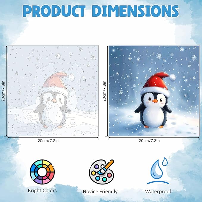 DOMROM 4 Pack Framed Paint by Numbers Snowman for Kids Beginners, Adult Paint by Number Kits Cat on Canvas, Acrylic Number Painting Christmas Craft Kits for Gift Home Decor 8x8in