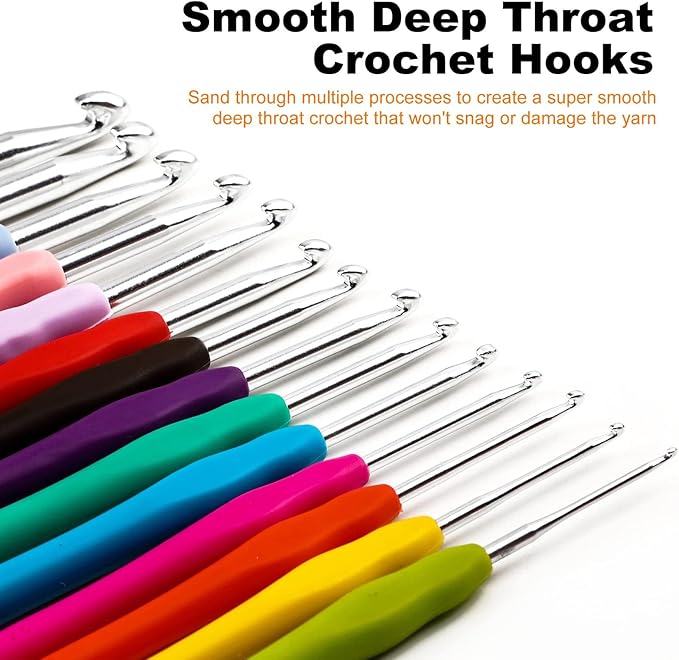 KOKNIT 12 PCS Crochet Hooks, Ergonomic Handle Crochet Hooks Set for Arthritic Hands, Comfortable Smooth Crochet Needles Extra Long Knitting Needles with Stitch Markers