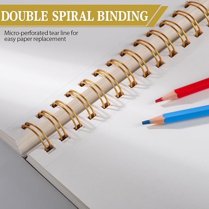 Sketch Book with 12 Color Pencil Set, 90 Sheets Spiral Sketchbook for Drawing (68lb/100gsm), Acid-Free Sketch Pad for Artist, Art Paper Drawing Supplies for Gifts(Yellow)