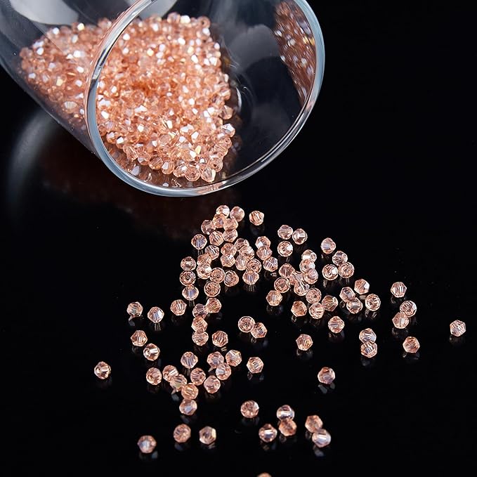 laopottbeads 1200pcs 3mm bicone crystal glass beads for jewelry making, sparkling mini beads for suncatchers, diy bracelets & craft projects (pink)