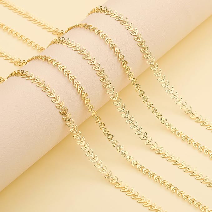KYUNHOO 16.4 Feet 18K Gold Chains Bulk Hollow Leaf Link Cable Chain on Spool Gold Plated Brass Jewelry Chain with Lobster Clasps for DIY Supply Jewelry Findings