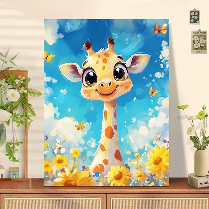 Reivworl Paint by Numbers Kit for Kids - with Frame and Easel, Deer Paint by Number Kids Age 6-8-12 Boys Girls, Paint by Numbers for Gifts and Decor (9.5X12Inch)