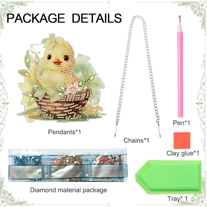 AiYuanzsh Yellow Duck Diamond Painting Kit with Hanging Chain, DIY 5D Diamond Art Hanging Kit for Adults, Acrylic Mini Suncatcher, Special Shaped Crystal Wall Ornament, Home Decor, Holiday Craft