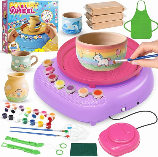 Pottery Wheel for Kids, Arts & Crafts Pottery Painting Toys Kit for Kids Ages 8-12, Art Supplies with 3 Pack Air Dry Clay and Clay Tools, Birthday Easter Gift for Girls Boys 6 7 8 9 10 11 12