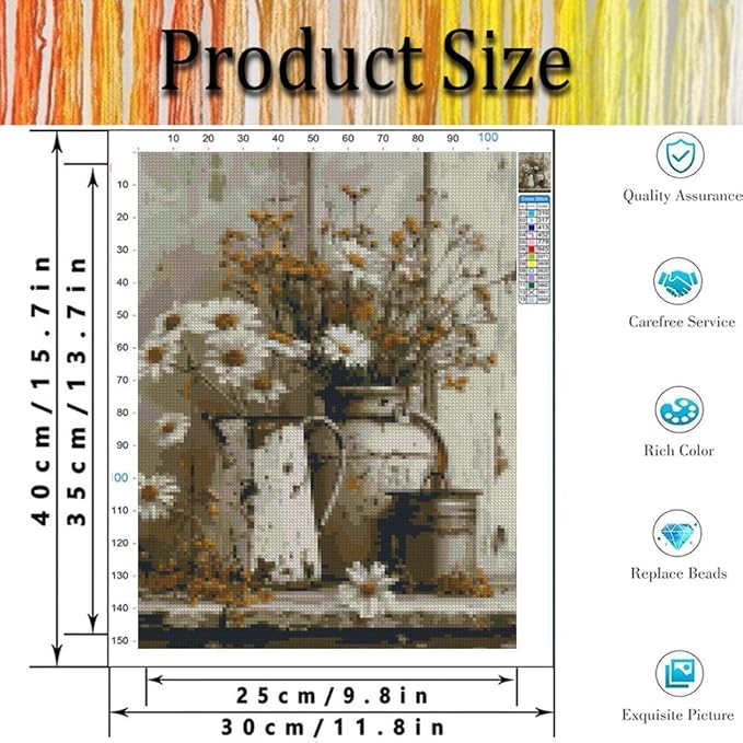Retro Daisy Stamped Cross Stitch Kits for Adults - Flower Embroidery Kits for Beginners Adults,11 CT Patterns Dimensions Counted Cross Stitch Kits for Adults Arts Craft 12x16 inch