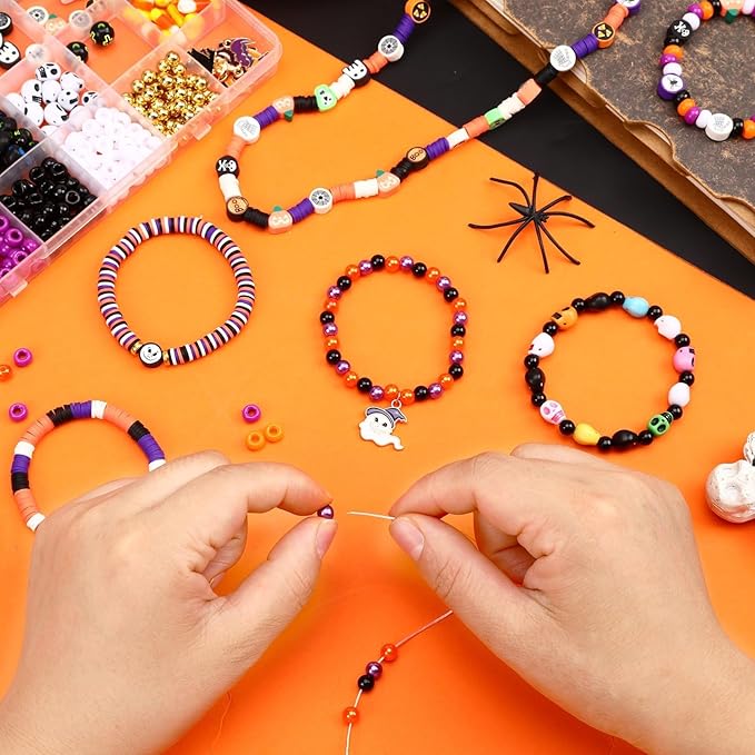 UPINS 2100PCS+ Halloween Beads Bracelet Making Kit, Halloween Clay Beads Spacer Beads for Jewelry Making, Polymer Clay Pony Letter Beads Charms for DIY Jewelry Projects