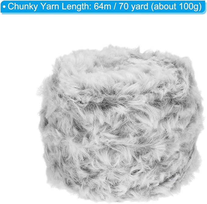 PATIKIL 70yds Faux Fur Yarn, Fuzzy Yarn Crochet Fluffy Yarn Soft Chunky Polyester Plush Fur Eyelash for Crocheting Knit Blanket Rug Sweater Scarf Hat Bear Craft, Black White