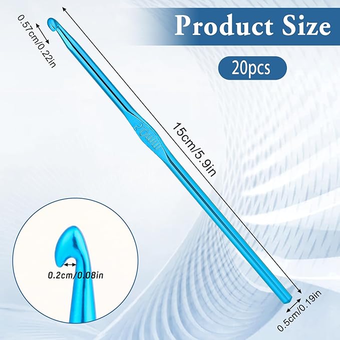 Crochet Hooks, 20 Pcs 5mm Crochet Hook US Size H (Size 8) Aluminum Knitting Needles Crochet Supplies for DIY Yarn Crafts Beginners (Blue)