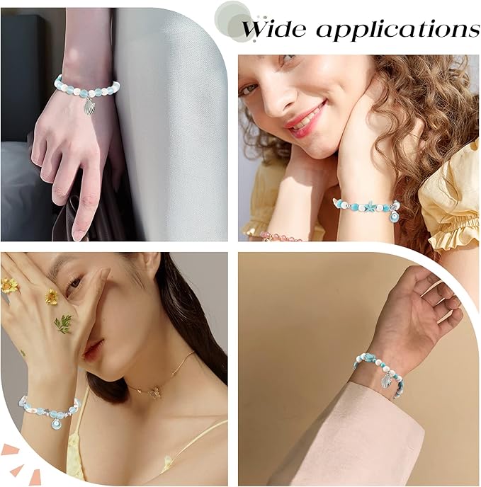 SUNNYCLUE 1 Box DIY 6Pcs Summer Ocean Theme 8mm Turquoise Beads Bracelets Shell Charms Bracelet Making Kit Turtle Spacers for Jewelry Making Alloy Starfish Sandal Beads Necklace Anklets Craft Supplies