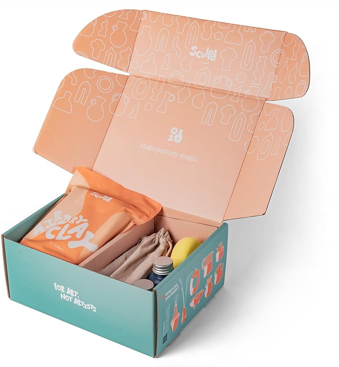 Sculpd - The Original Pottery Kit for Adults - Includes Air Dry Clay for Adults, Sculpting Tools, Varnish, Paint Brushes, Guides, Couples Date Night Arts & Crafts Set, Gloss Varnish