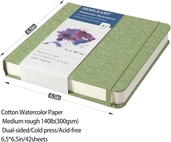 42 Sheets Watercolor Journal, 6.5x6.5in Watercolor Sketchbook with 140 lb/300 GSM Cold Press Cotton Paper, Mini Watercolor Notebook, Ideal for Painting, Drawing & Mixed Media