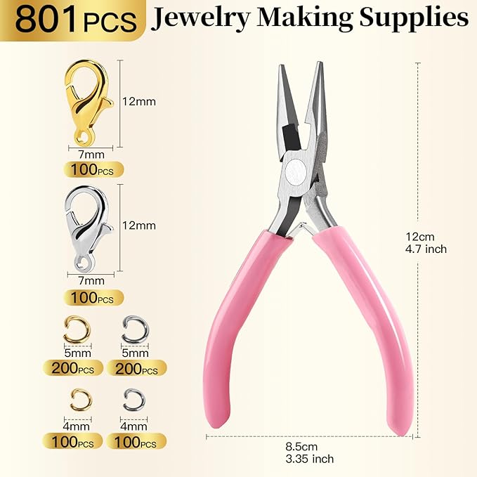 LEOBRO 801 PCS Jewelry Making Supplies, Jump Rings for Jewelry Making, and Lobster Claw Clasps, with Jewelry Pliers, Gold Silver Jump Rings, Jewelry Making Kit