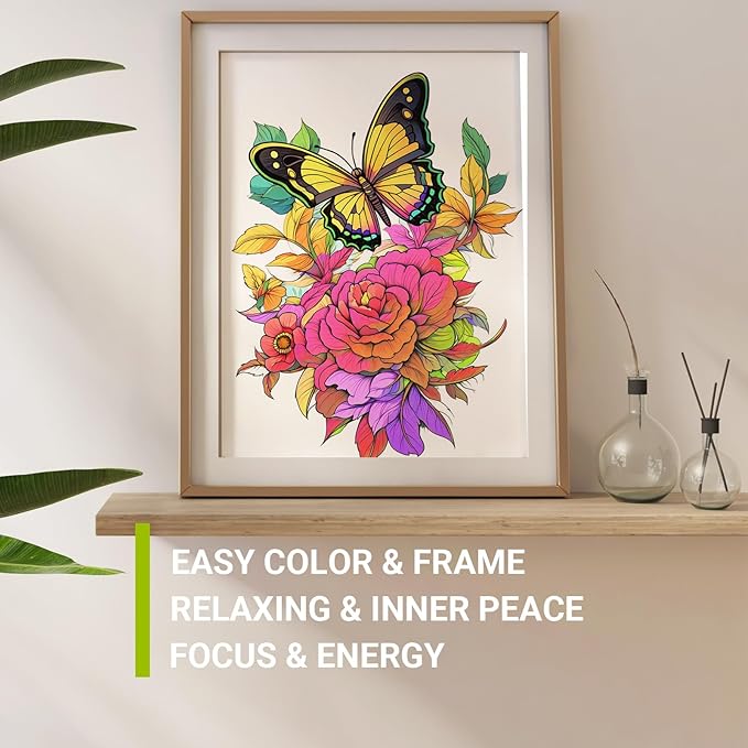 Adult Coloring Book for Women Relaxation, Spiral Bound Mindfulness Coloring Book with 24 Colors Markers for Adult, Anxiety Relief Gifts with 48 Pictures (Butterfly & Pumpkin House)
