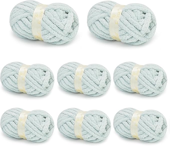 Chunky Yarn for Hand Knitting, Chunky Chenille Blanket Yarn for Crocheting, Bulky Soft Fluffy Chenille for Blanket Project, 8 Pack of 8oz/25yds, Blue Gray