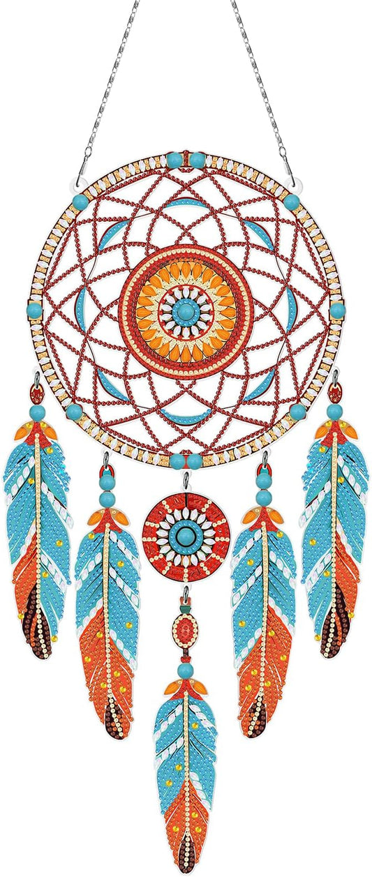 Diamond Dream Catchers Kit, Hanging Diamond Art, DIY Kit for Home Wall & Window Decor, Handmade Craft for Room Decoration (Waves)