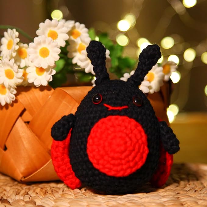 CrochetBox Crochet Kit for Beginner, Ladybug Easy Learn How to Crochet Stuffed Animals Amigurumi Gift for Adults and Teen(), Knitting Set with Yarn Hook Stitch-by-Stitch Video Tutorial