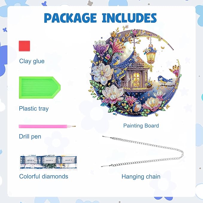 MAXBYE Diamond Art Painting Kits Hanging Flowers and Bird Pendant, DIY 5D Special Shaped House and Moon Gem Art Craft Diamond Dots for Adults and Home Window Door Decor