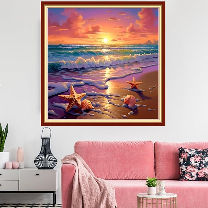 Redxing Stamped Cross Stitch Kits Embroidery kit for Beginners Adults Full Range of Embroidery Patterns Starter Kits DIY Printed Cross Stitch Kits Needlepoint Kits 11CT-Sunrise by Sea 18x18 inchs