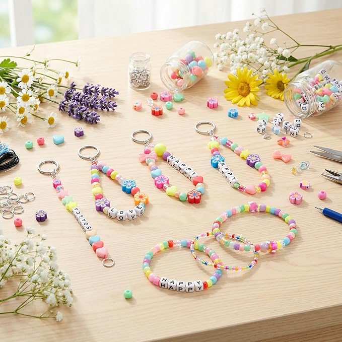 452 Pcs Keychain Making Kit Lip Gloss Bracelet Making Kit for DIY Crafts Supplies, Charms Friendship Bracelet Beads Keychain Rings Bulk, Jewelry Making Kit for Key Chain Gifts Birthday Christmas