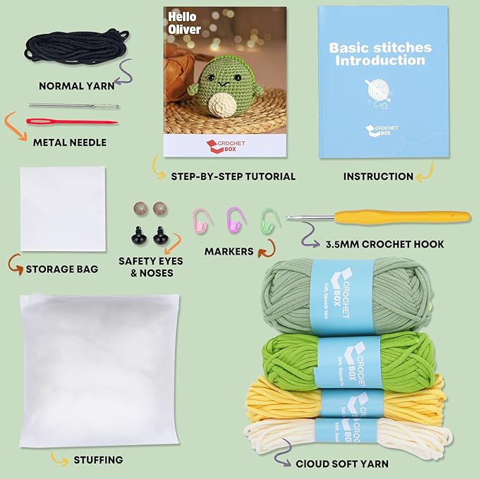 Complete Beginners Crochet Kit - Turtle Crochet Kit, All You Need in, Include Step-by-Step Video Tutorials, Easy Using Soft Yarn, Instruction, Birthday Gift for Adults, Teens