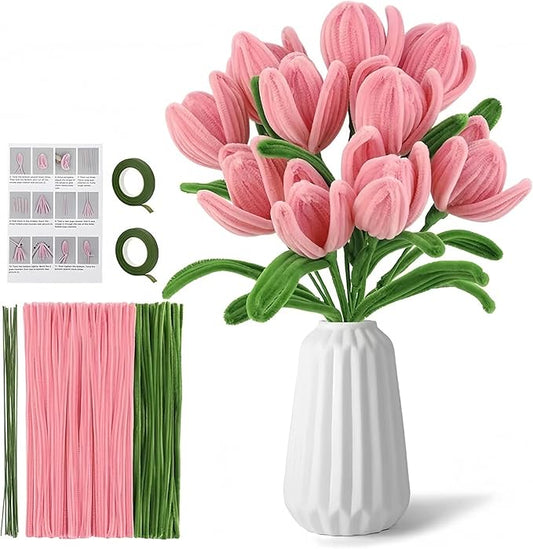 HUEYTON Tulip Pipe Cleaners DIY Kit - 260Pcs Assorted Color Chenille Stems for Delicate & Vivid DIY Tulip Bouquets, Include Floral Accessories, Ideal for Crafters, Home Decor & Handmade Gifts