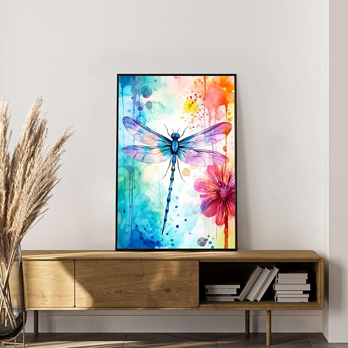 Framed Paint by Numbers Kit for Adults Beginner Dragonfly, Adult Paint by Number Kits on Canvas Framed Flower, DIY Acrylic Oil Painting by Numbers with Frame, Perfect for Home Decor Gift 8 X 12 Inch