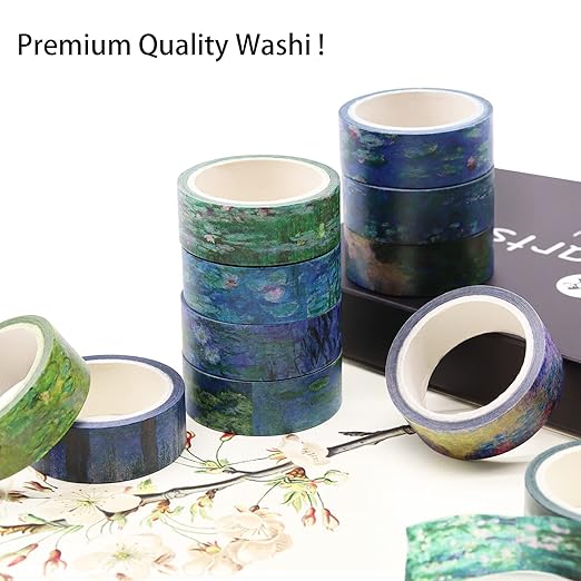 Berkin Arts 12 Rolls Art Floral Designs Washi Tape Set - 15 mm Wide Decorative Adhesive Masking Tape Cloisonnism Landscape Vintage Iridescent Venetian Claude Monet Series