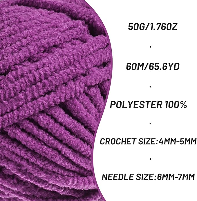 2 Pack Fluffy Velvet Yarn for Crocheting，Baby Blanket Yarn for Crocheting Soft，100g(131yds) Amigurumi Yarns，Plush Chenille Crochet Yarns，Puzzle Yarn for Crochet Weaving Craft(2 Dark Purple)