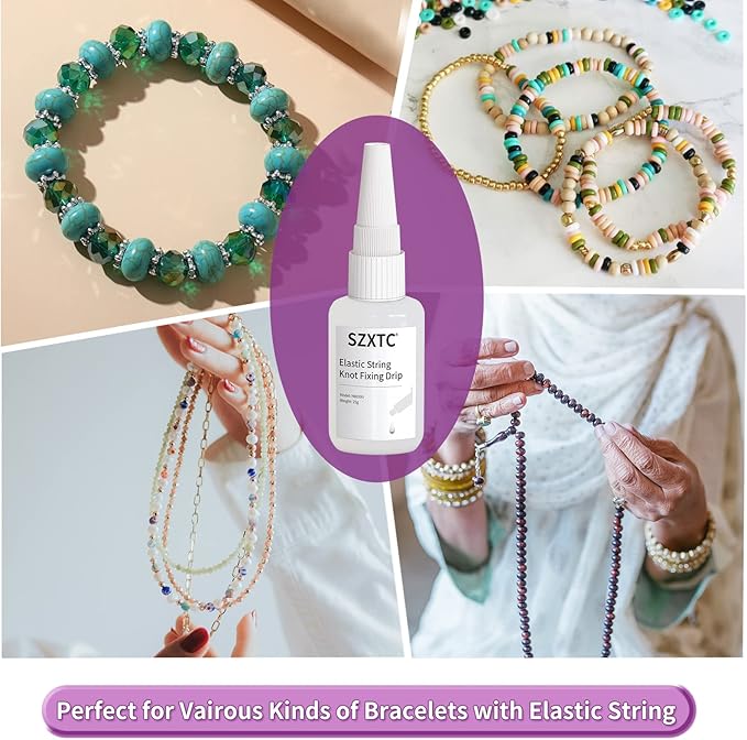 SZXTC 2 Pcs Clay Beads Bracelets Professional Elastic String Kont Fixing Drip, Keep Stretch String Braclet Stay Tied for Flat Round Polymer Heishi Beads Spacer Charm Friendship Jewelry Making Kit